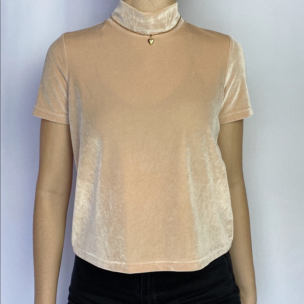 Madewell light pink velvet short sleeve top